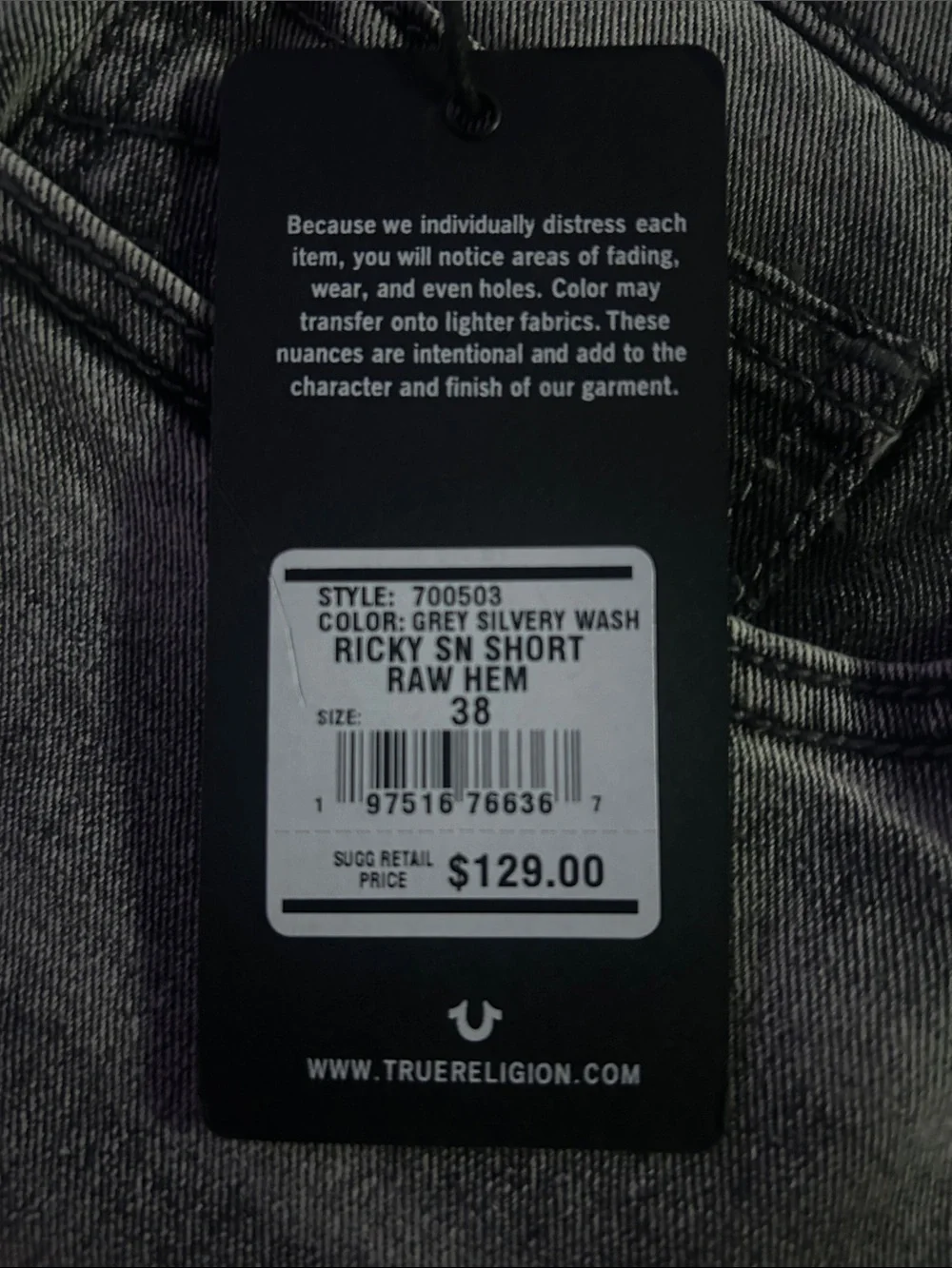 True Religion Men's Washed Gray Relaxed Denim Shorts